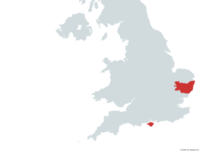 Map showing relative locations of Suffolk and the Isle of Wight for school trips